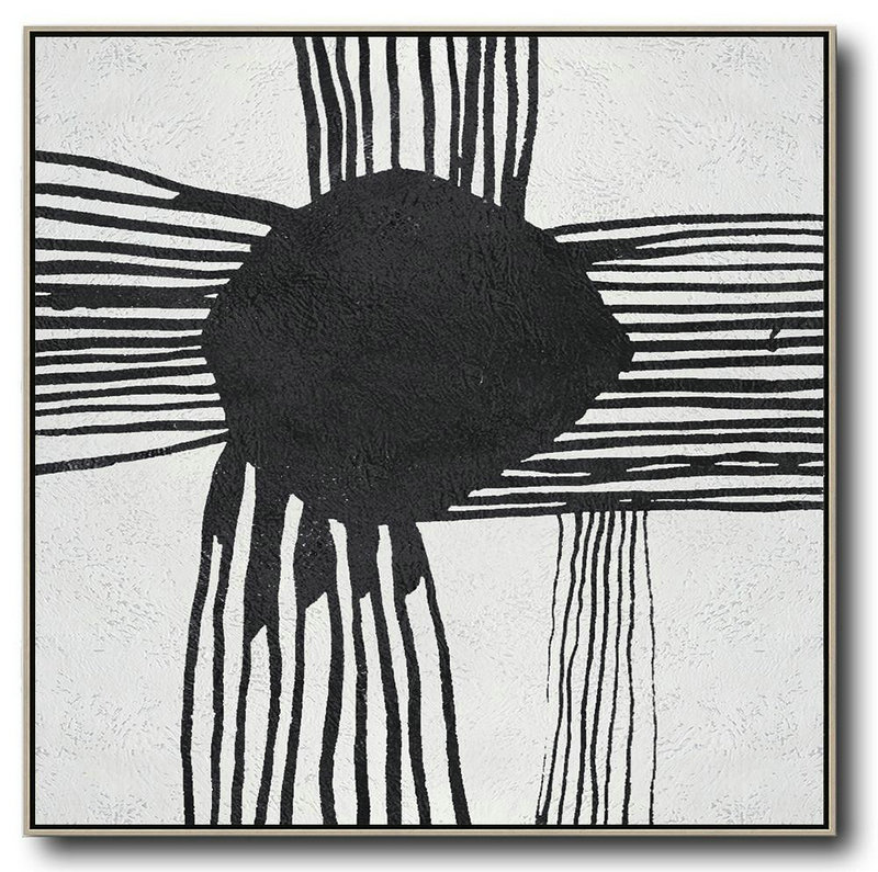 Huge Abstract Painting On Canvas,Oversized Minimal Black And White Painting - Contemporary Wall Art
